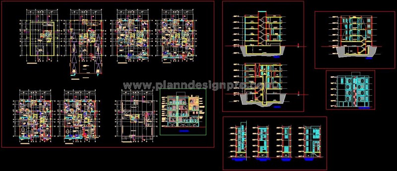 Four-Storey Villa CAD Design with Elevations and Sections